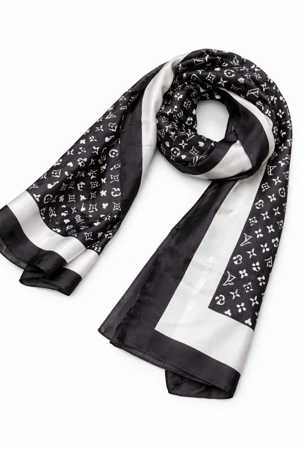 Printed Silk Hijab - Black