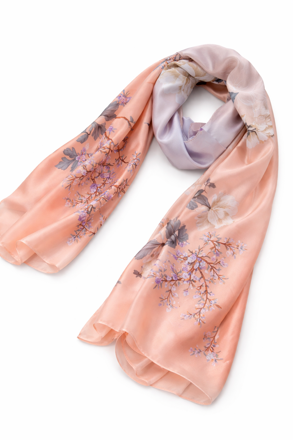 Printed Silk Hijab - Peach