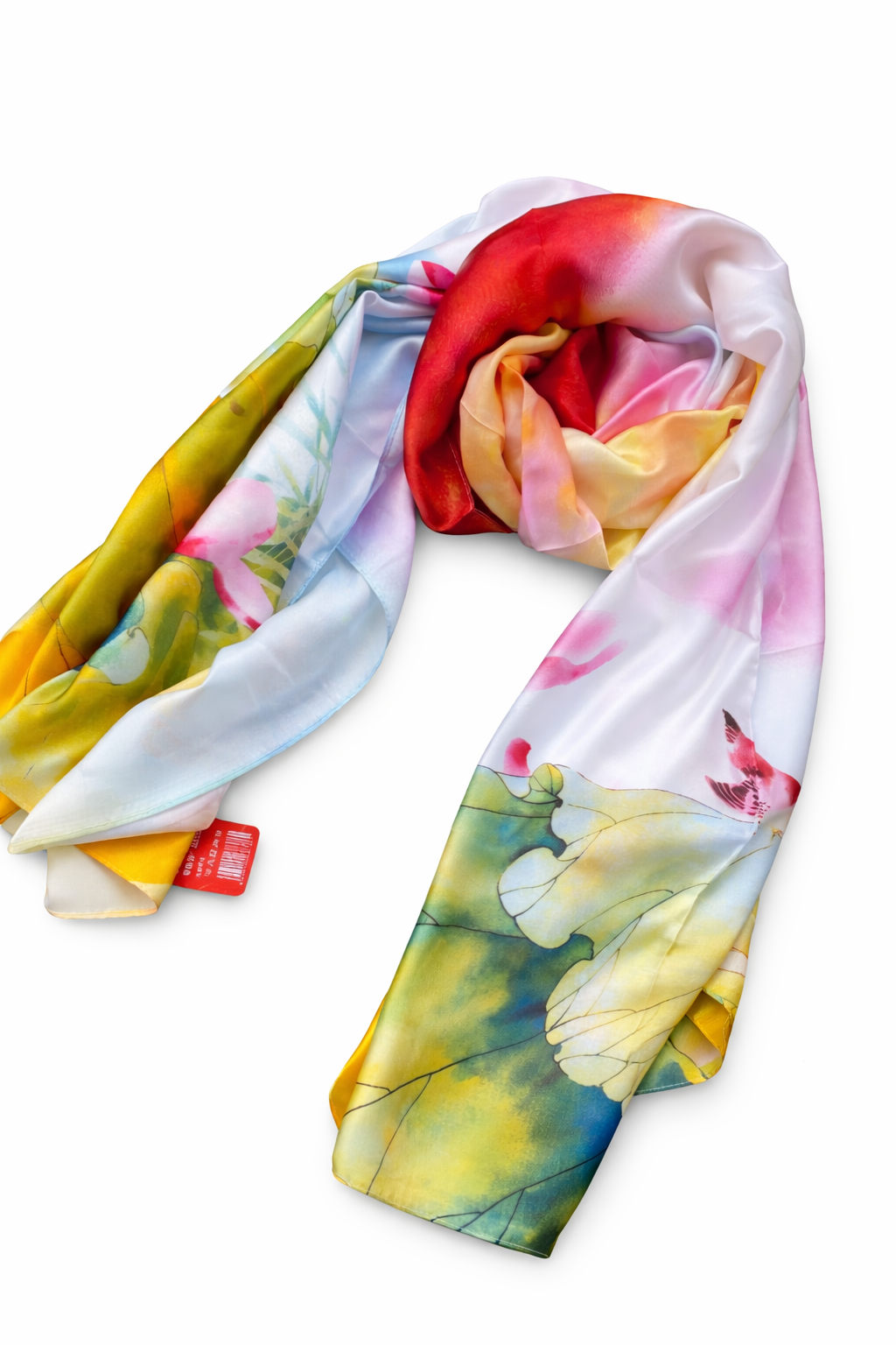 Printed Silk Hijab - White & Multi