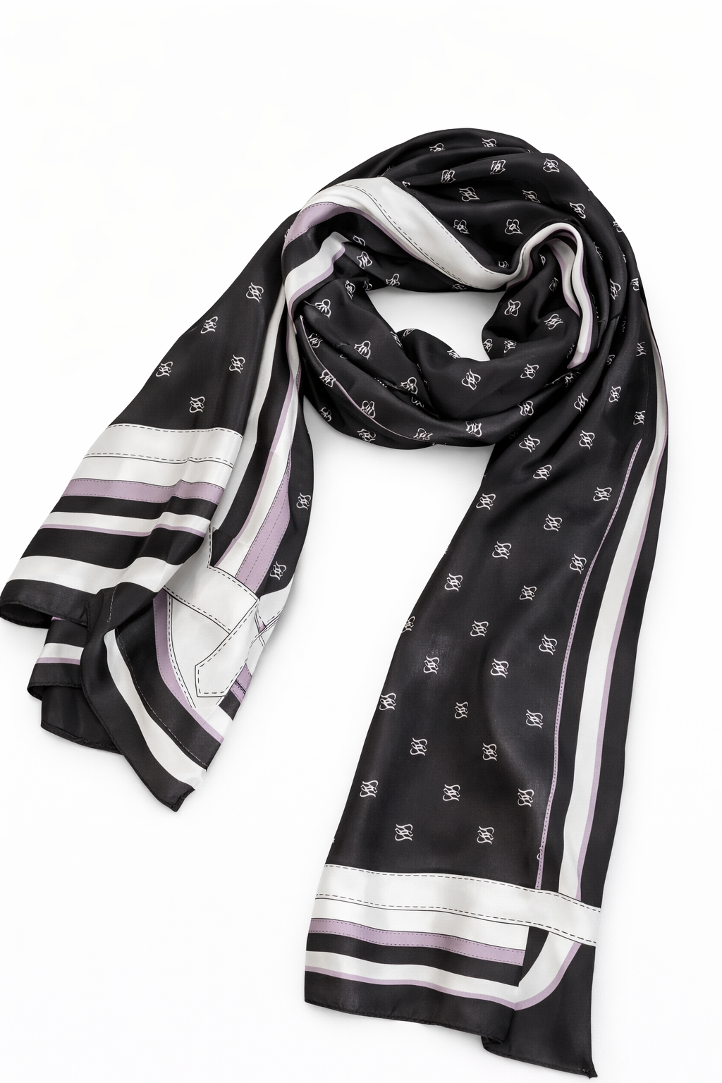 Printed Silk Hijab - Black