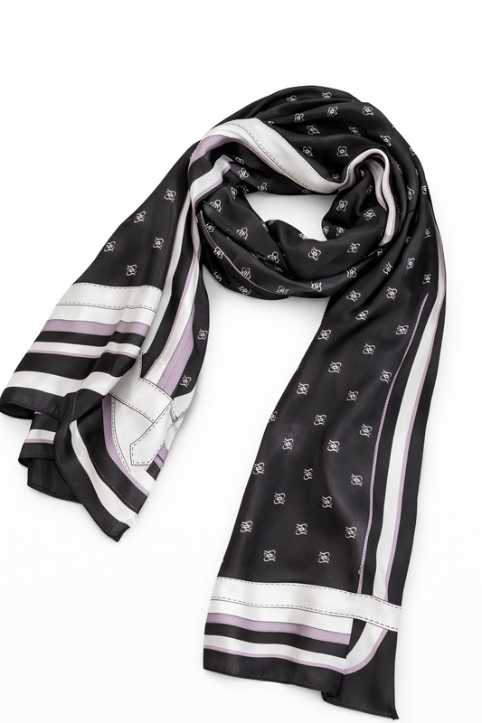 Printed Silk Hijab - Black