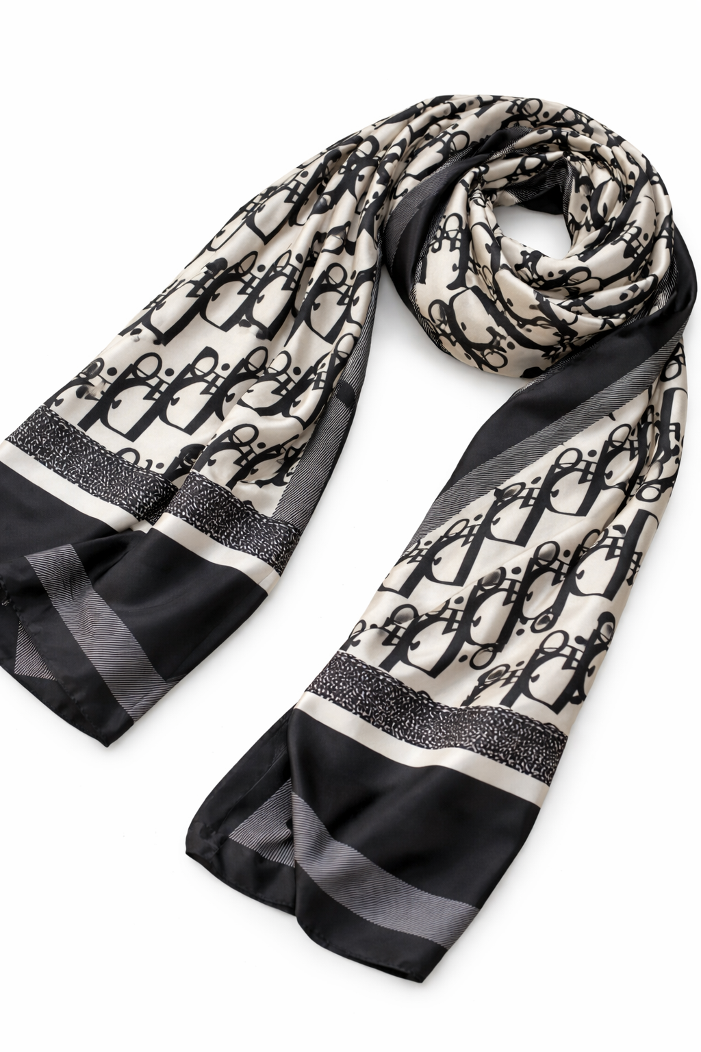 Printed Silk Hijab - Black & White