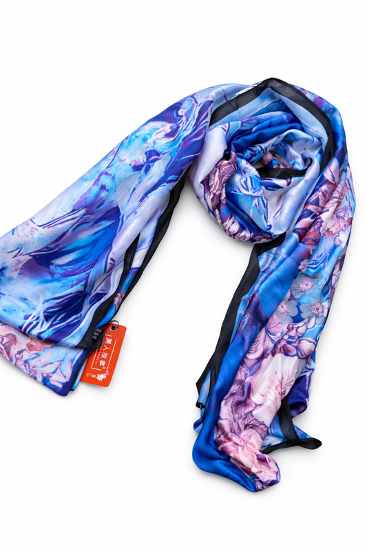 Printed Silk Hijab - Blue