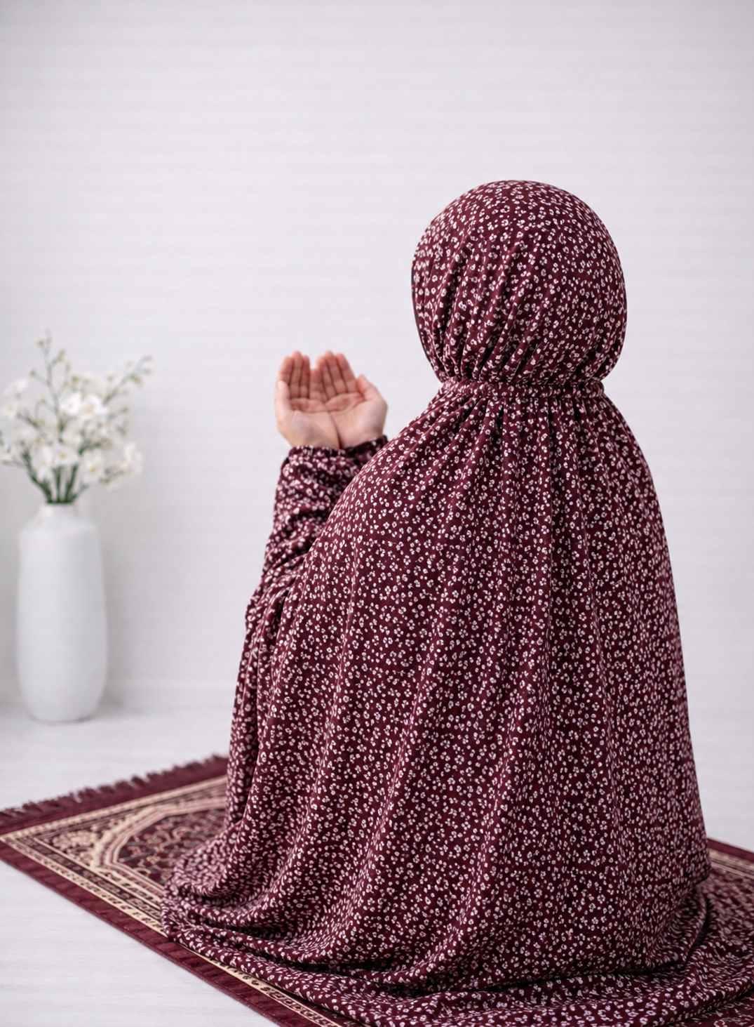 Printed Namaz Chaddar - Burgundy