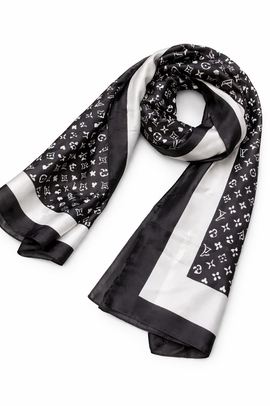 Printed Silk Hijab - Black
