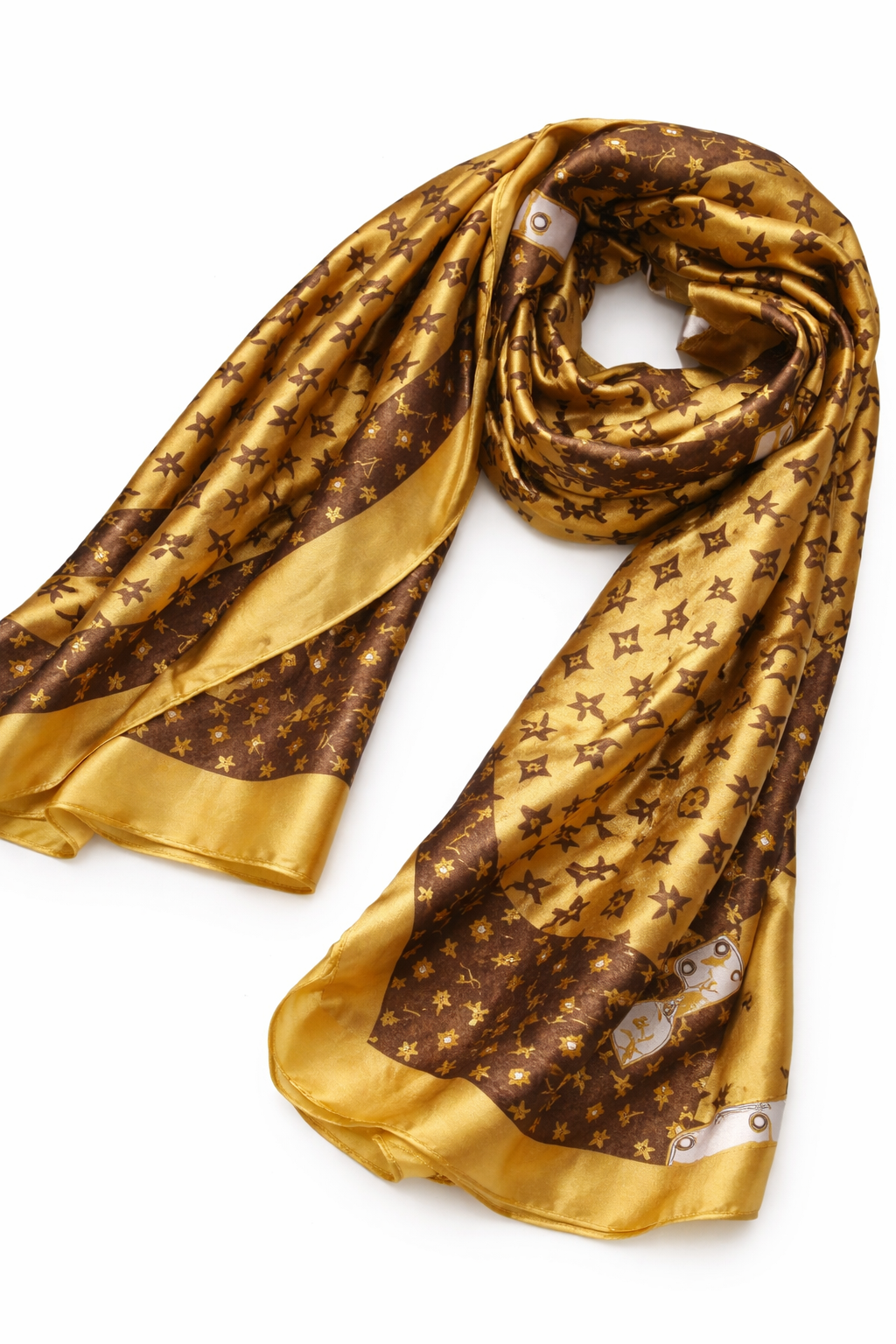 Printed Silk Hijab - Golden
