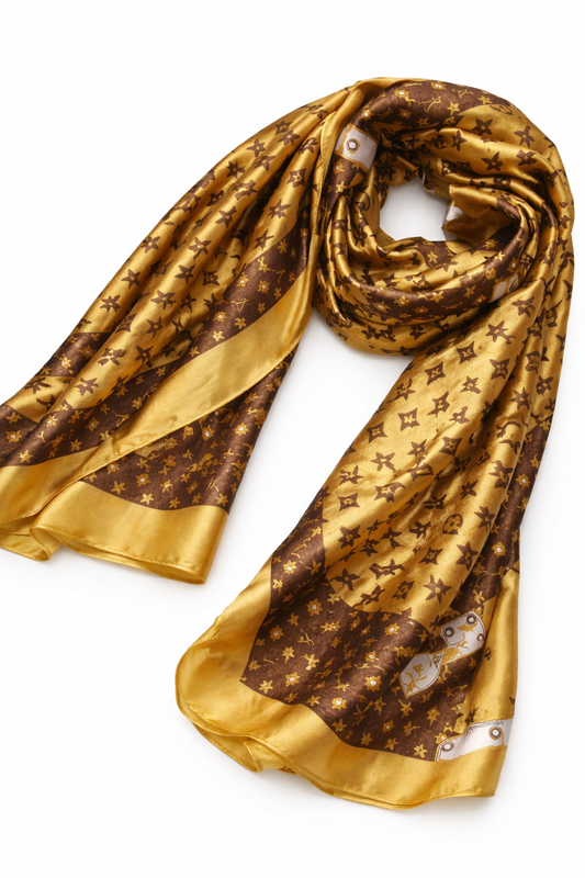 Printed Silk Hijab - Golden
