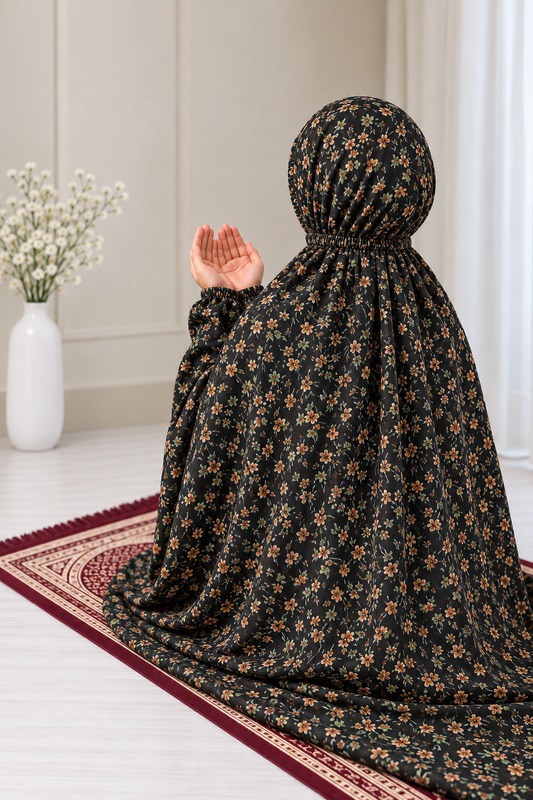 Printed Namaz Chaddar - Floral black