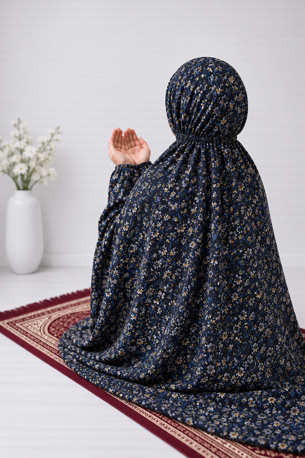 Printed Namaz Chaddar - Navy blue