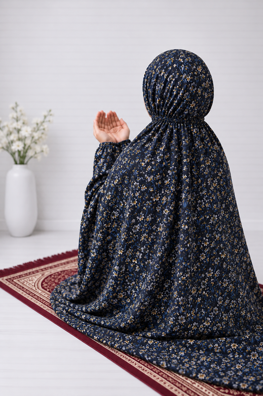 Printed Namaz Chaddar - Navy blue