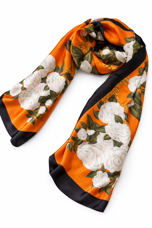 Printed Silk Hijab - Orange