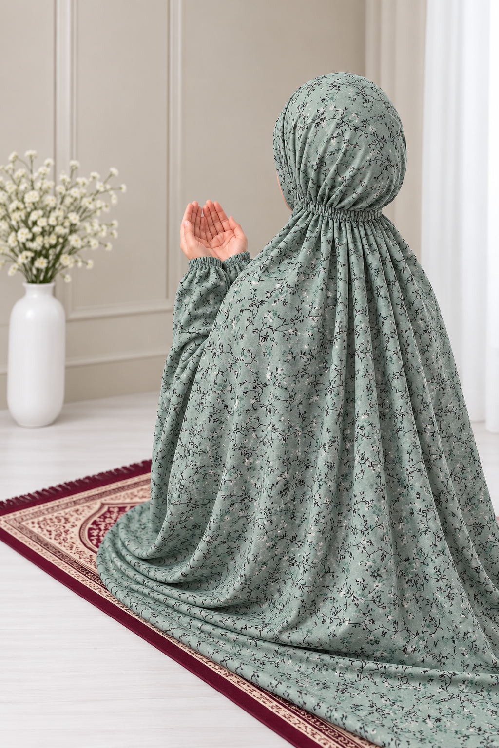 Printed Namaz Chaddar - Sea Green
