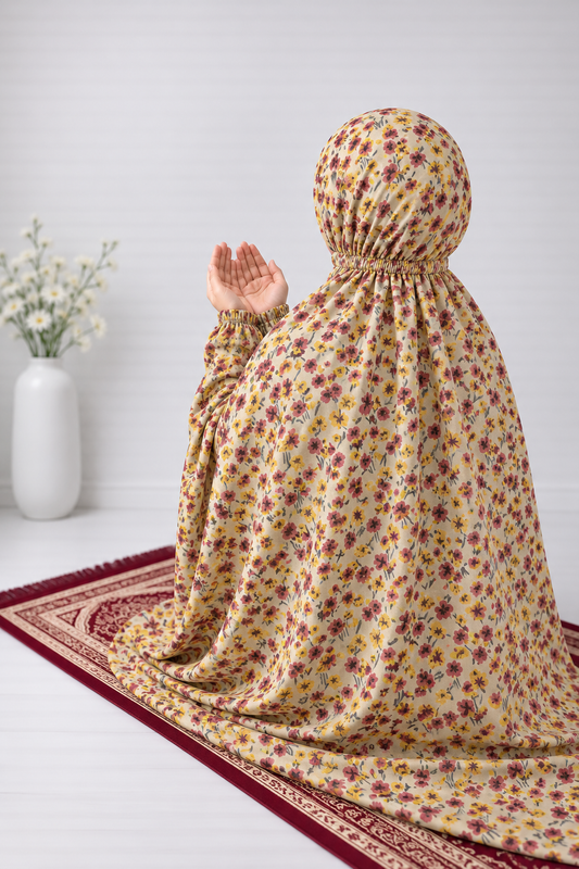 Printed Namaz Chaddar - Subtle yellow