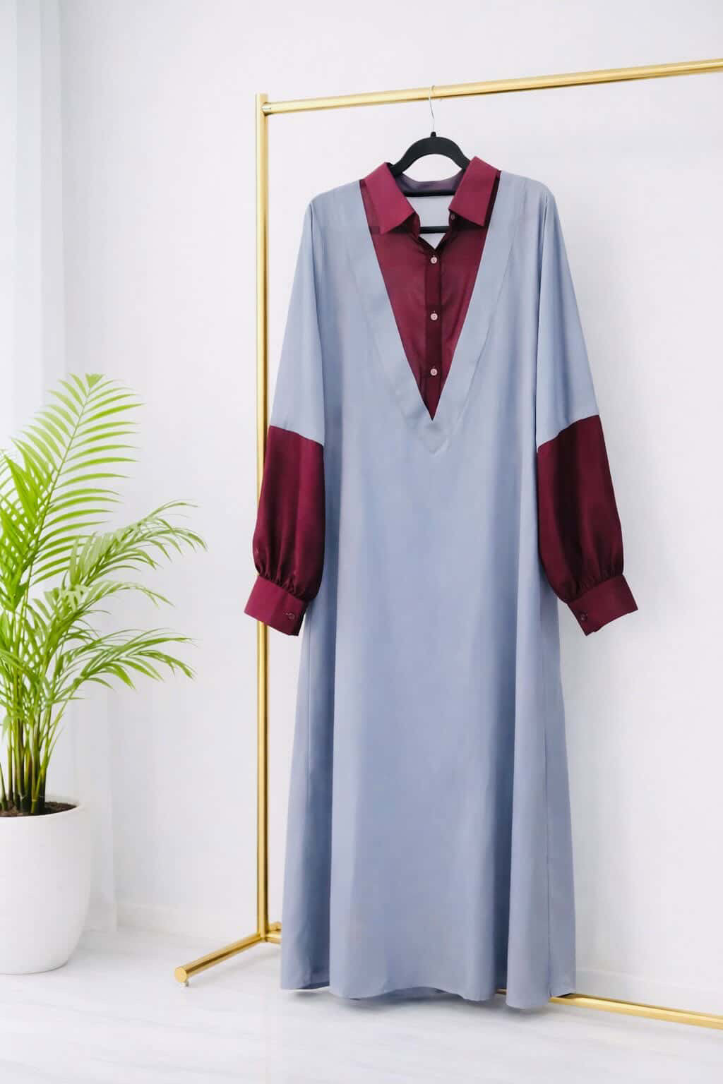 Mist & Maroon Romper Style Abaya
