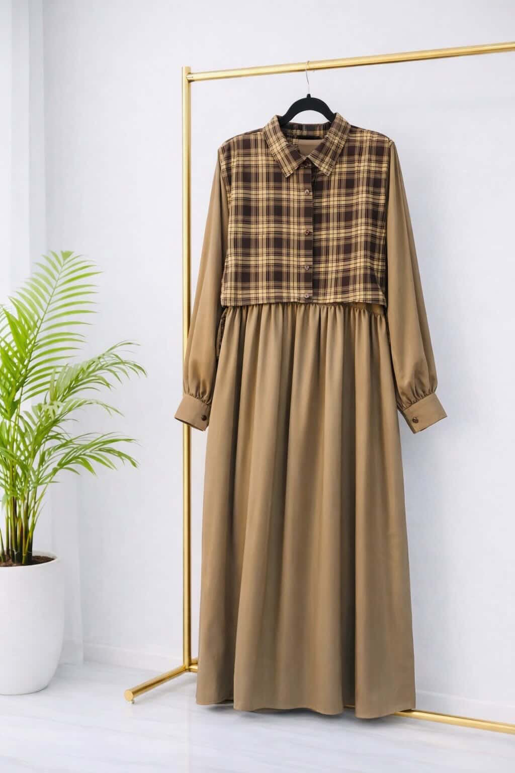 Mocha Check Frock Abaya