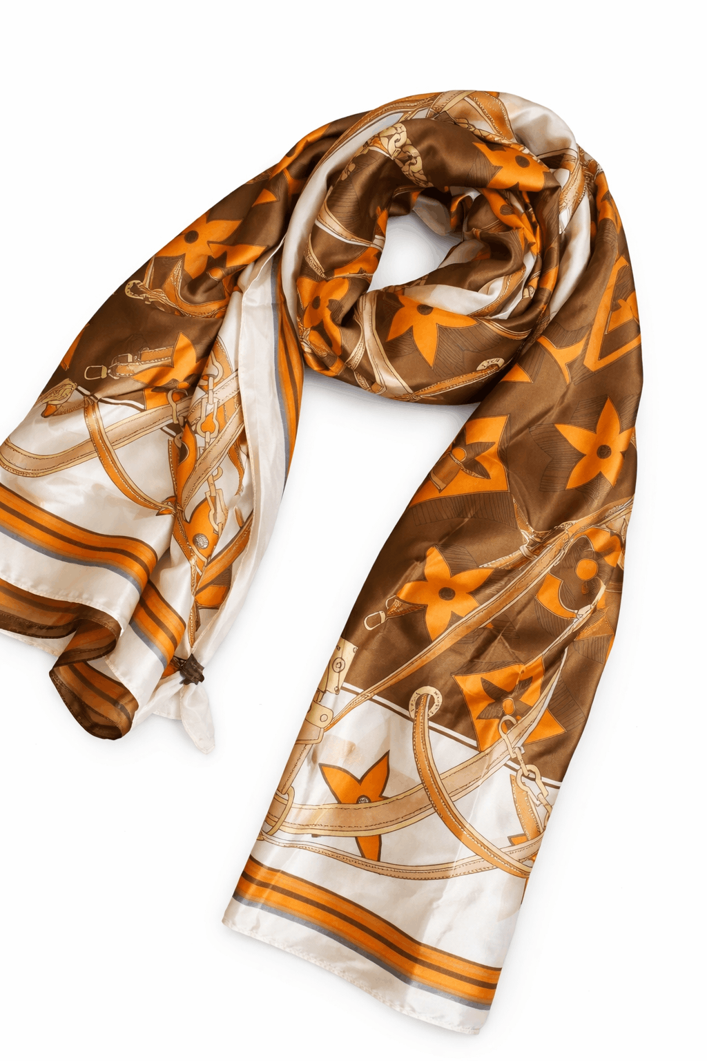 Printed Silk Hijab - Brown