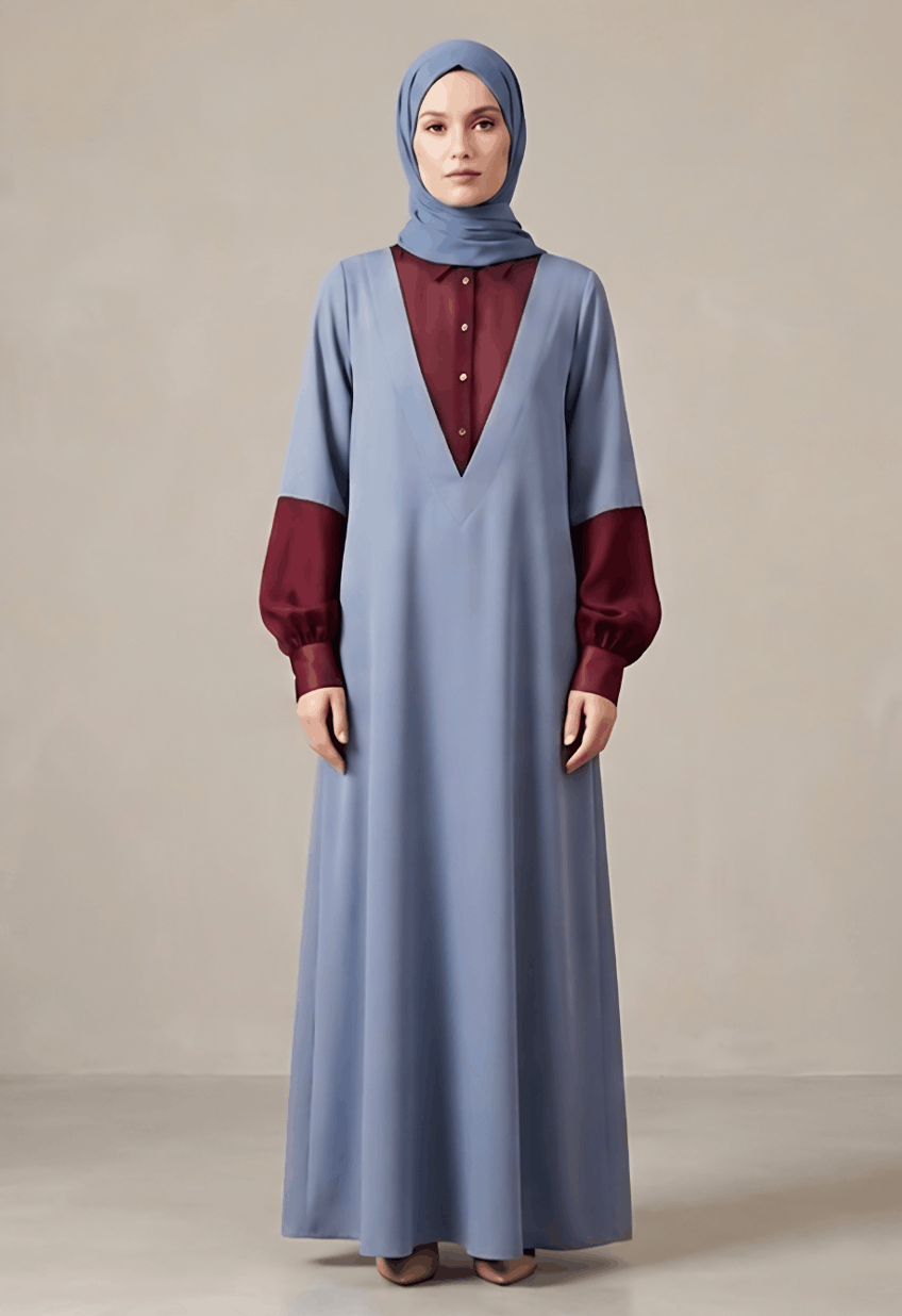 Mist & Maroon Romper Style Abaya