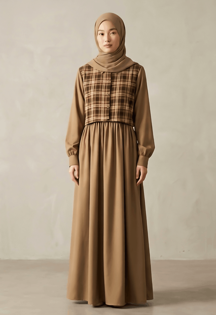 Mocha Check Frock Abaya