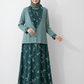 Emerald Veil Coat-Style Modest Dress