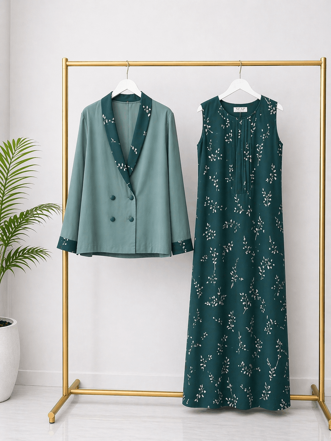 Emerald Veil Coat-Style Modest Dress