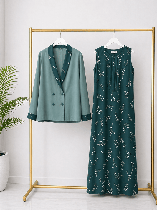 Emerald Veil Coat-Style Modest Dress