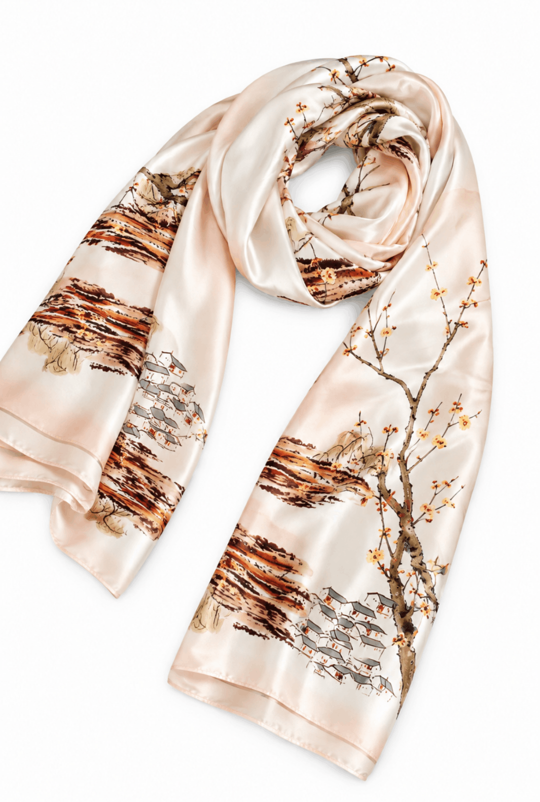 Printed Silk Hijab - Light Peach