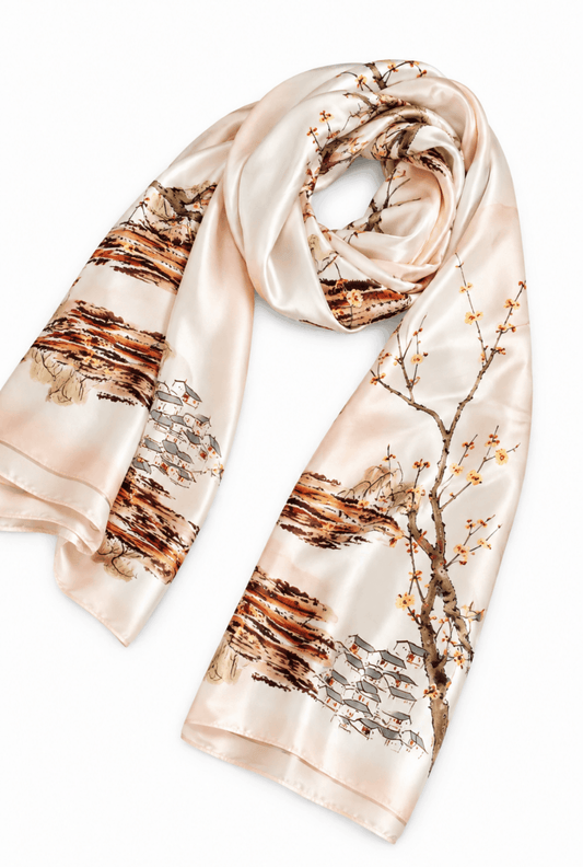 Printed Silk Hijab - Light Peach