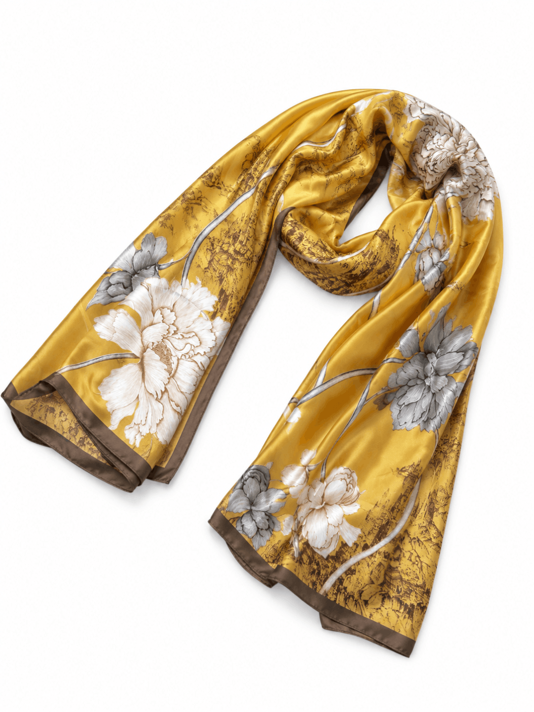 Printed Silk Hijab - Mustard