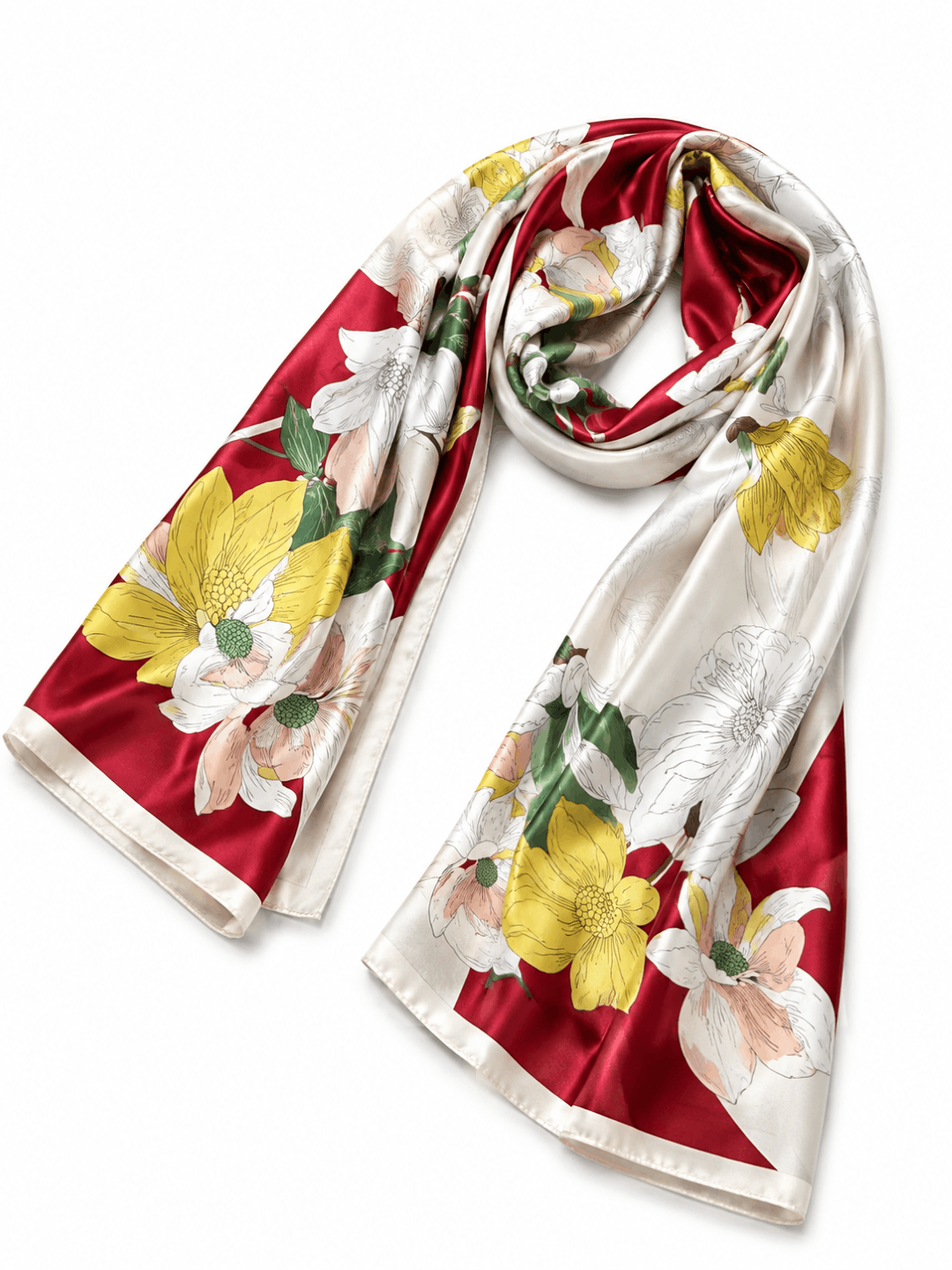 Printed Silk Hijab - Red & White