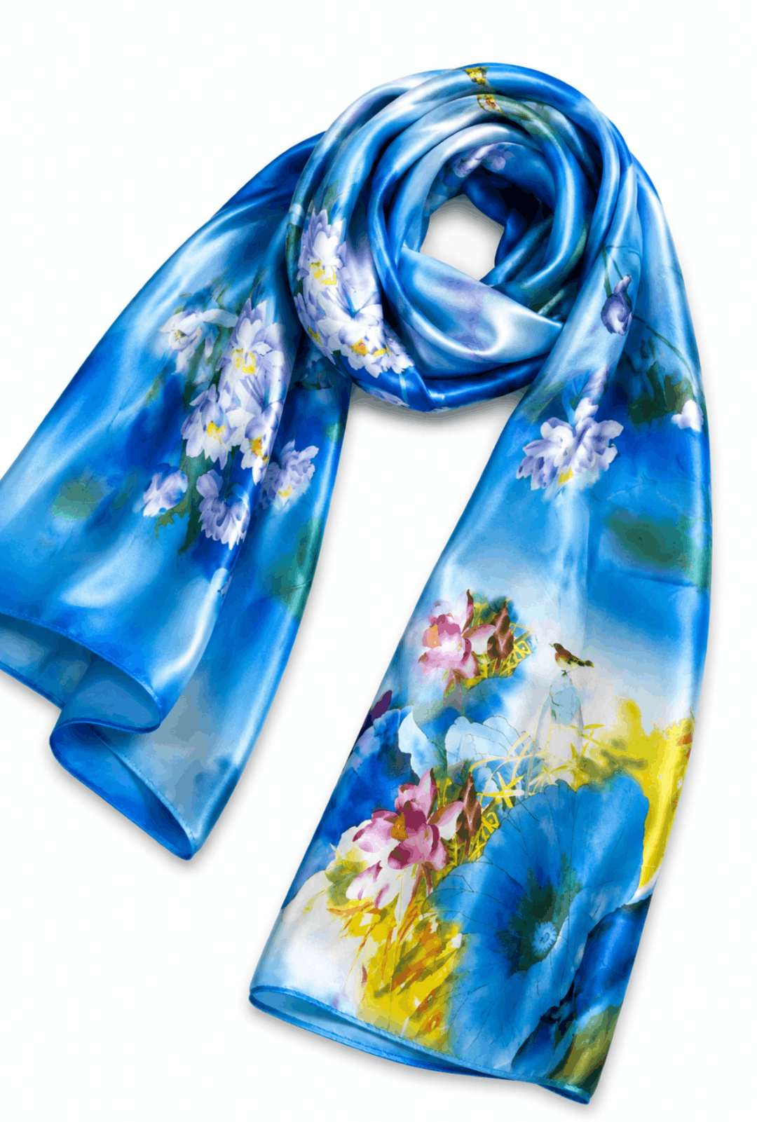 Printed Silk Hijab - Royal Blue
