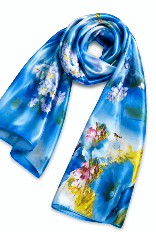 Printed Silk Hijab - Royal Blue