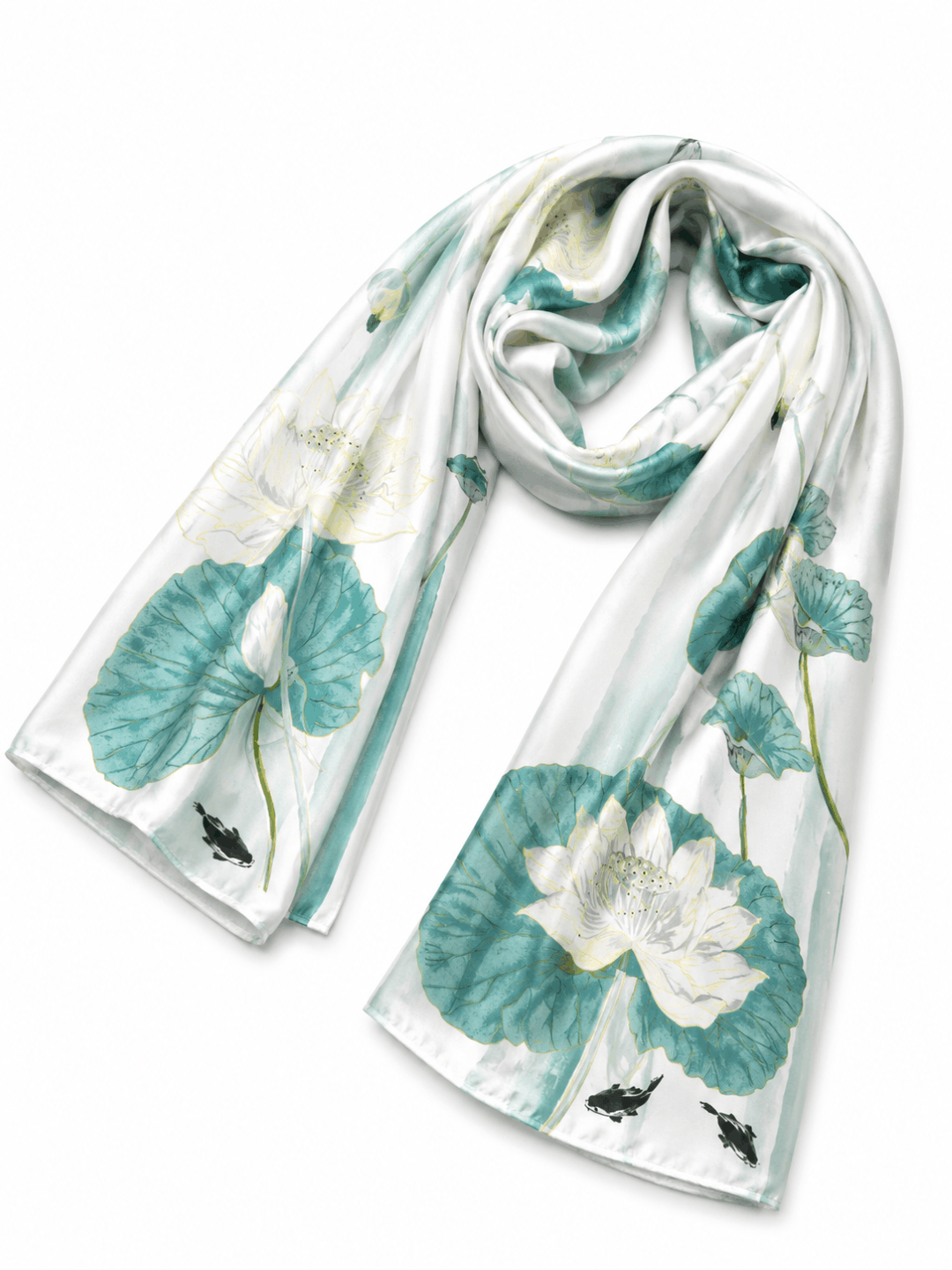Printed Silk Hijab - Seagreen & White